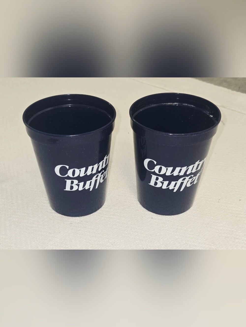 Vintage Country Buffet Promotional Plastic Cups - Set of 2 Navy Blue